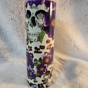 Purple Flowers with Skull 20oz Skinny Drink Tumbler